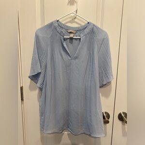 H&M Soft Blue Short Sleeve Pleated Women's Blouse